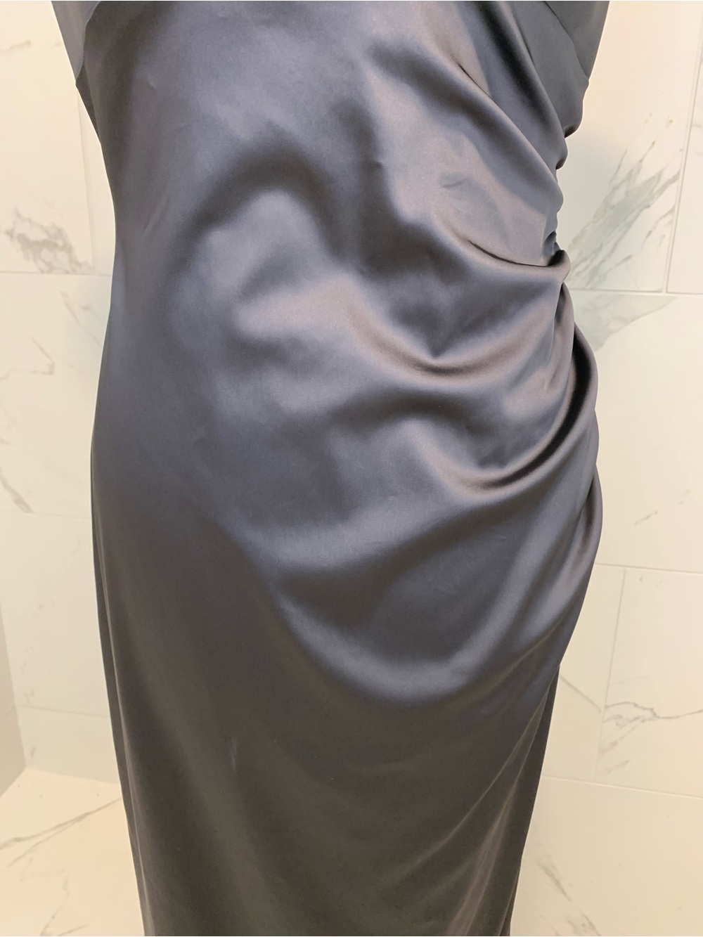 Lauren Ralph Lauren Satin V-Neck Evening Dress Gray 12 - Picture 5 of 16